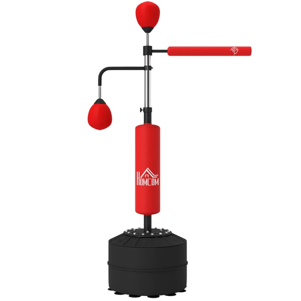 Hojdejusterbar boksesæk på stativ - 4-i-1, Rød, Kunstlæder og Stål, 160-230 cm