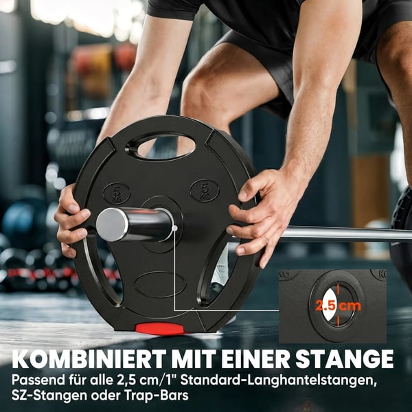 4-pack hantelvikter, 2 x 2,5 kg / 5 kg vikter, hantelskivor, viktskivor för 2,5 cm hantelstång, Ø 25/30 mm hål, svart