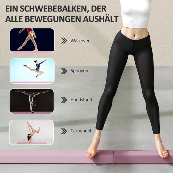 Hopfällbar Gymnastikbalk - 236 cm, Rosa, EVA/Polyester, för Barn 3+, Max 80 kg