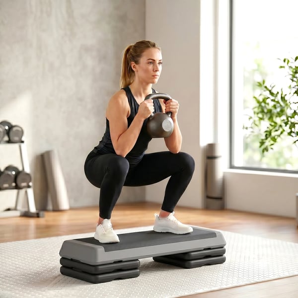 Aerobic Stepper, Justerbar Höjd 10,5-20,5 cm, Halkfri Plast, Grå/Svart, Max 250 kg