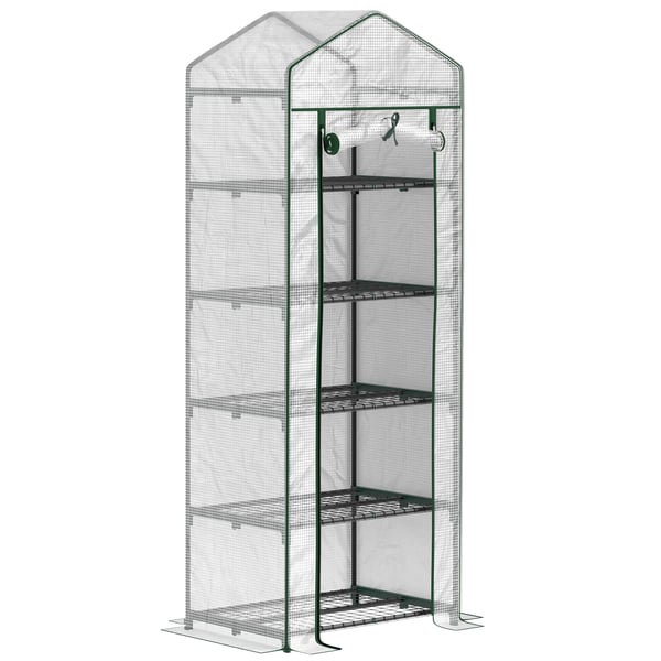 Miniväxthus med 5 Nivåer, Rullgardinsdörr, Vitt, Plast och Stål, 69x49x193 cm