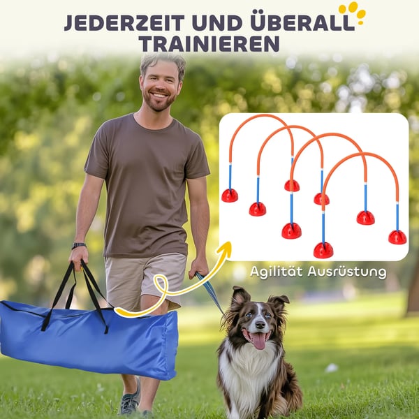 Hund Agilityset 4-delat med justerbara hinder i Blå/Orange, Plast, med väska