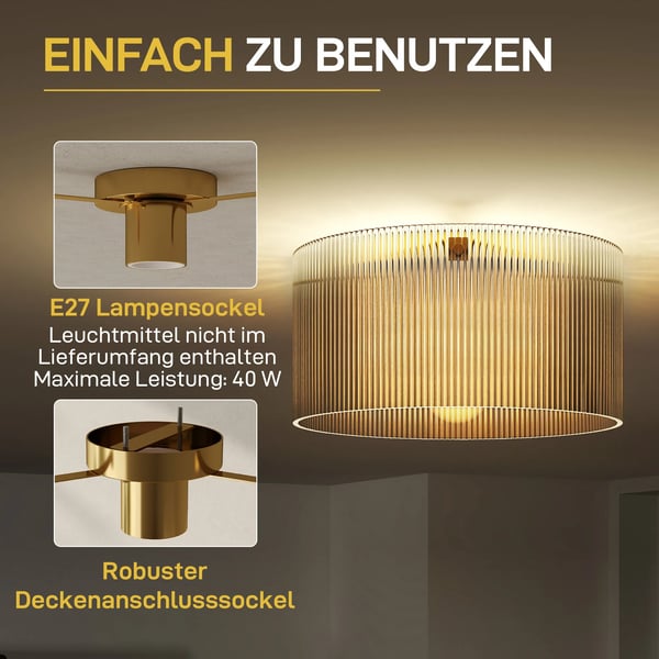 Taklampe, Taklampa med E27-sockel, Rund takbelysning för sovrum vardagsrum Ø32 x 16,5 cm, exkl. glödlampa Transparent