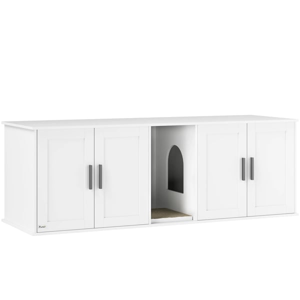 Monitoiminen kissanhiekkalaatikkokaappi, 145x49x51 cm, Valkoinen, puulevy