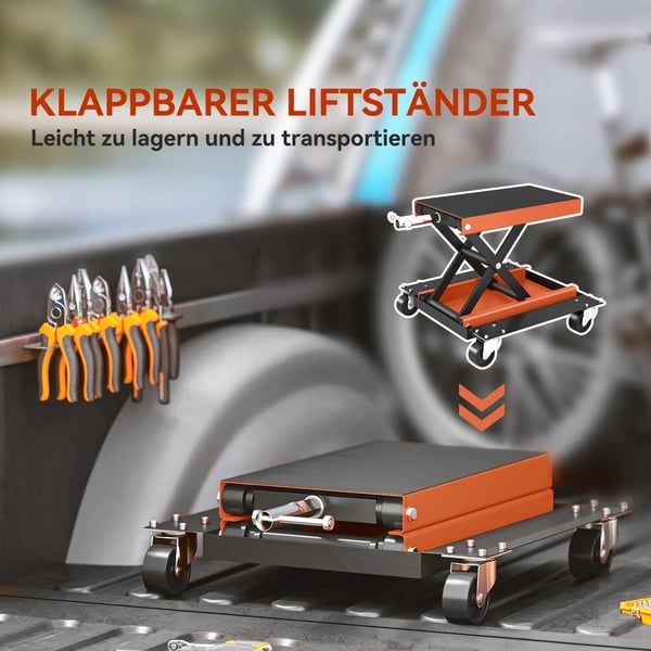 Motorcykellyft 500kg - Justerbar Saxlyft i Stål, Orange