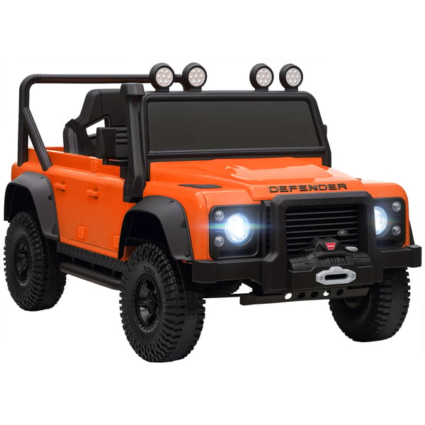 Elbil för barn, Land Rover Defender, 12V, Fjärrkontroll, Musik, LED, Orange, Plast/Stål