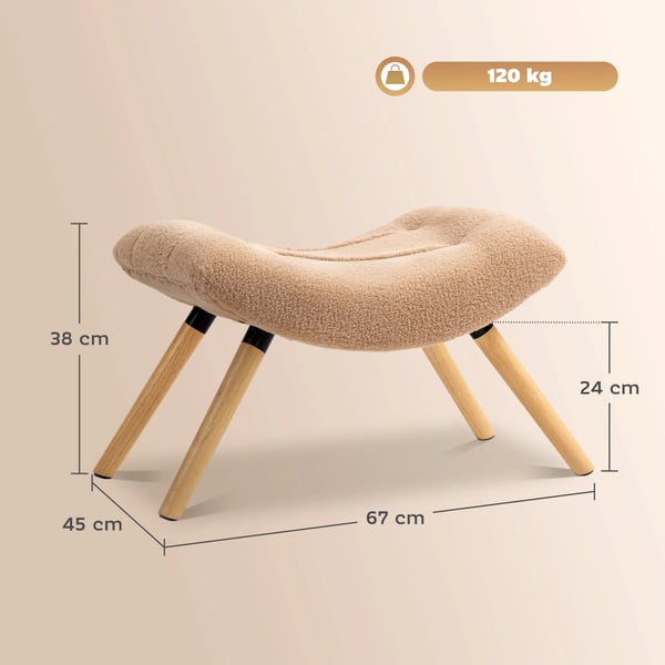 Rahi Berberfleece-kankaalla, Verhoiltu Istuinrahi/Jalkarahi, Max 120 kg, Olohuone/Makuuhuone, 67 x 45 x 38 cm, Ruskea