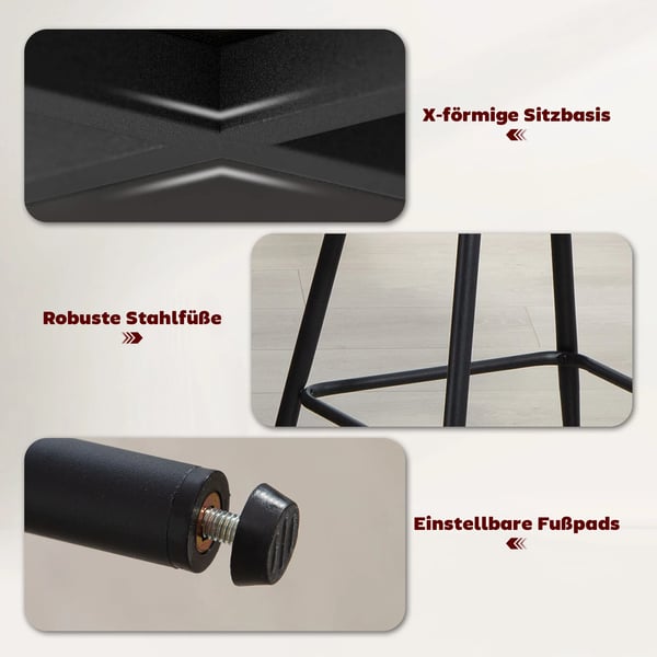 2-pack barstolar, klädda köksstolar i beige polyester med stålben och ryggstöd