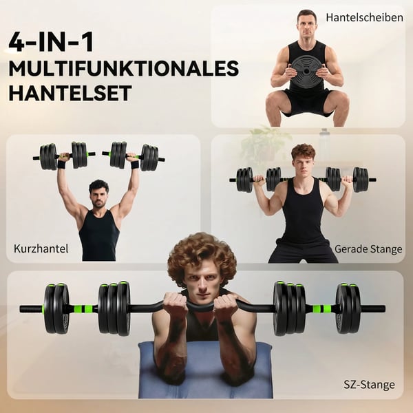 säädettävä painosetti 20 kg käsipaino- ja tankosetti voimaharjoitteluun, vihreä, muovi