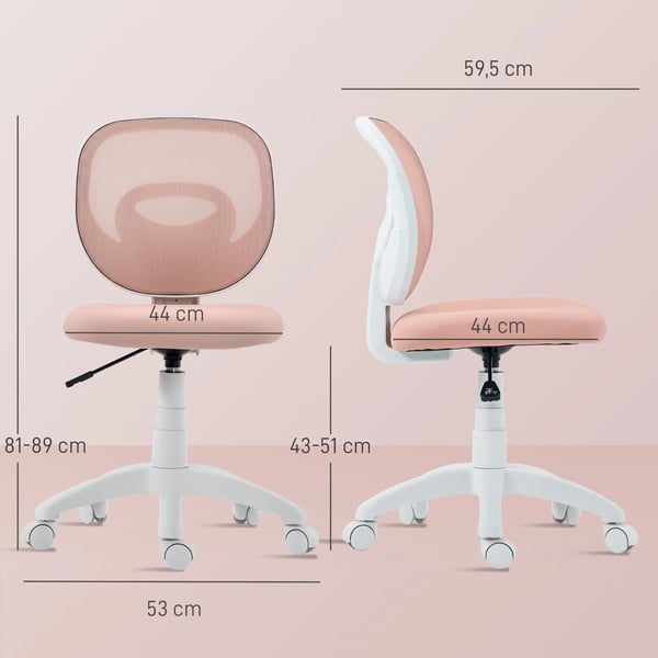 Ergonomisk kontorsstol, C-formad rygg, höjdjusterbar, mesh, rosa, plast/nylon