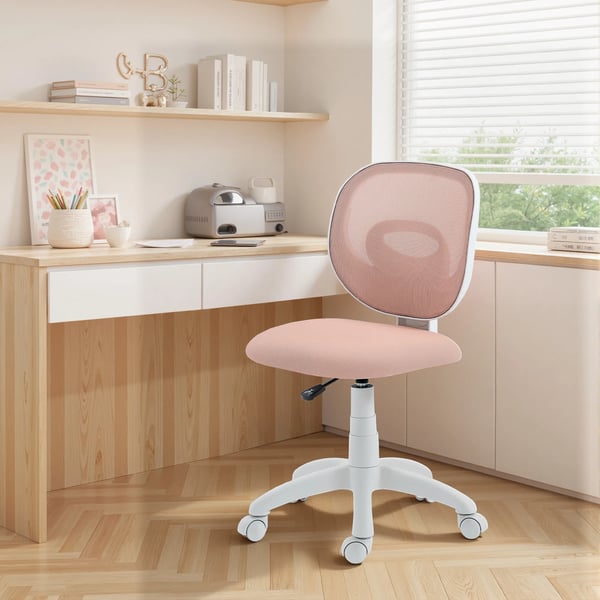 Ergonomisk kontorsstol, C-formad rygg, höjdjusterbar, mesh, rosa, plast/nylon