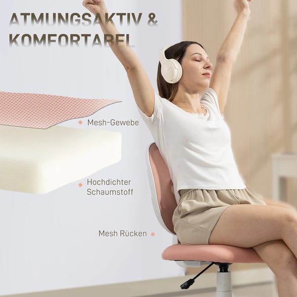 Ergonomisk kontorsstol, C-formad rygg, höjdjusterbar, mesh, rosa, plast/nylon
