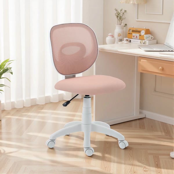 Ergonomisk kontorsstol, C-formad rygg, höjdjusterbar, mesh, rosa, plast/nylon