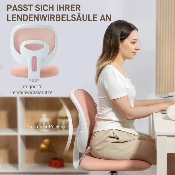 Ergonomisk kontorsstol, C-formad rygg, höjdjusterbar, mesh, rosa, plast/nylon