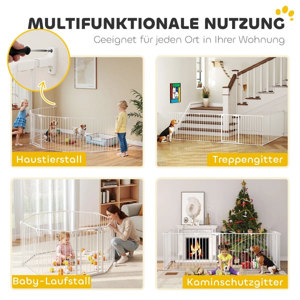 djurhage 8 paneler med dörr vit kolstål/plast 75 cm
