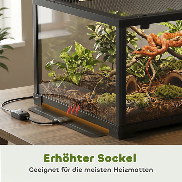Matelijoiden terraario liukuovella, lukittava vivarium, 86L, 60 x 45 x 32 cm, musta