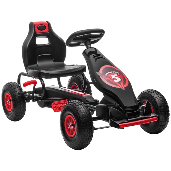Gokart för barn, trampbil i röd och svart med justerbar sits och handbroms, för utomhusbruk, 5-12 år