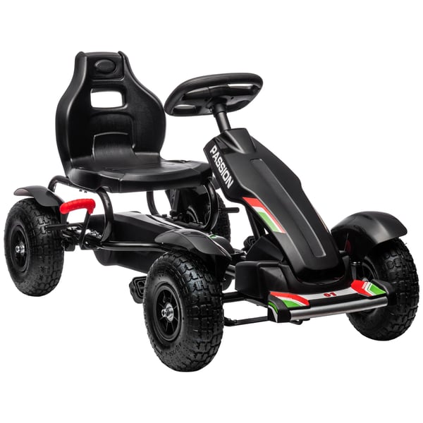Go-kart, pedalkøretøj, pedabil med håndbremser, børnekøretøj med justerbart sæde, pedaler, gokart til børn 5-12 år, udendørs, sort