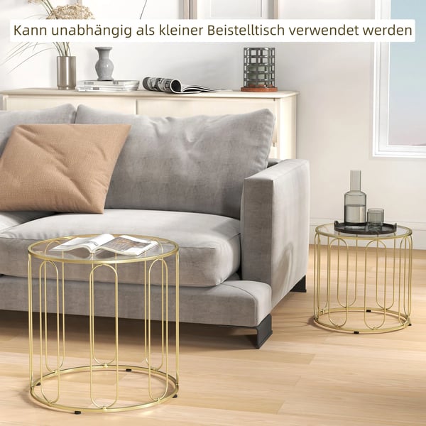 2-pak glasborde, guldfarvet metalstel, kan stables