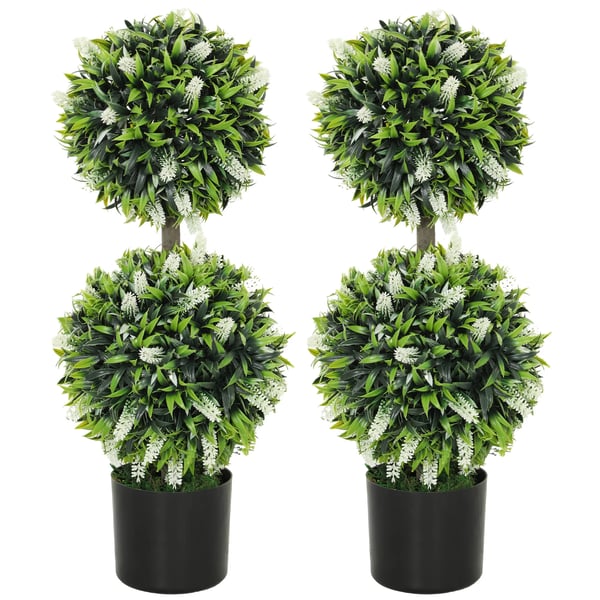2-pack Konstgjorda Lavendelträd – 70 cm Höjd, UV-beständig Plast och Metall, Vita Blommor i Cementkrukor för Inomhus/Utomhusbruk