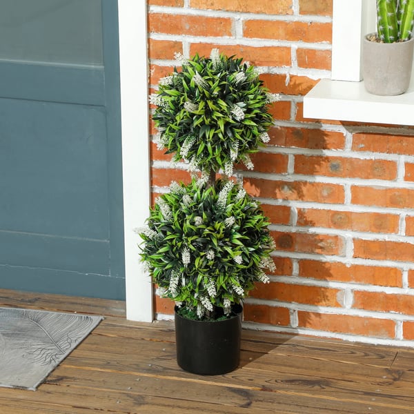 2-pack Konstgjorda Lavendelträd – 70 cm Höjd, UV-beständig Plast och Metall, Vita Blommor i Cementkrukor för Inomhus/Utomhusbruk