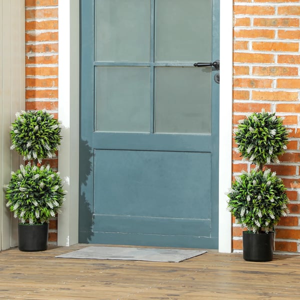 2-pack Konstgjorda Lavendelträd – 70 cm Höjd, UV-beständig Plast och Metall, Vita Blommor i Cementkrukor för Inomhus/Utomhusbruk