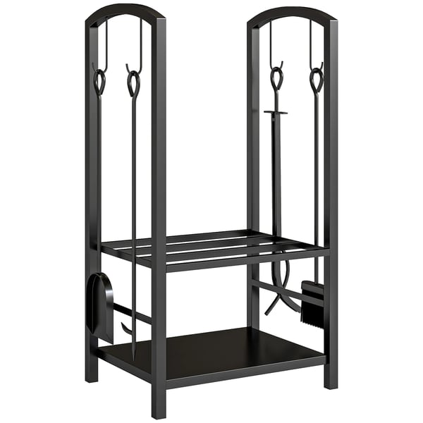 Vedffrvaring Vedstbll Metall Svart 40x30x74,5cm inkl. Verktyg