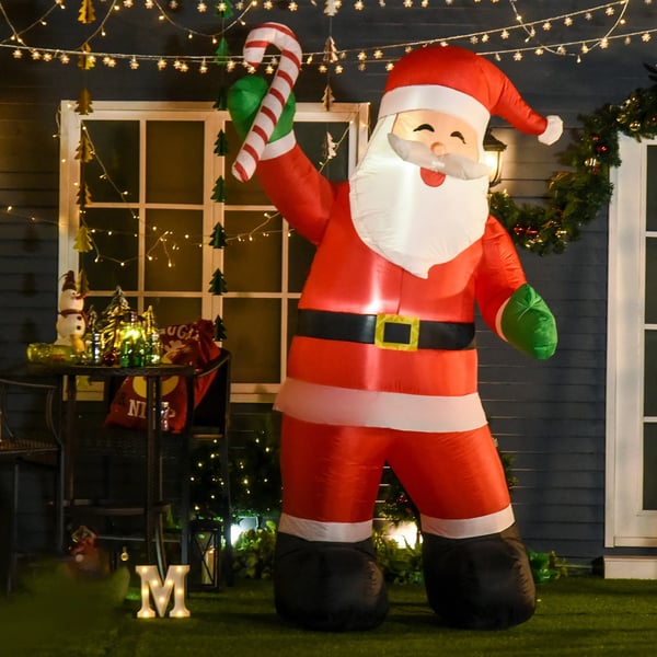 Oppustelig julepynt, 2,4 m julemand med LED-lys, slikstok til indendørs og udendørs brug