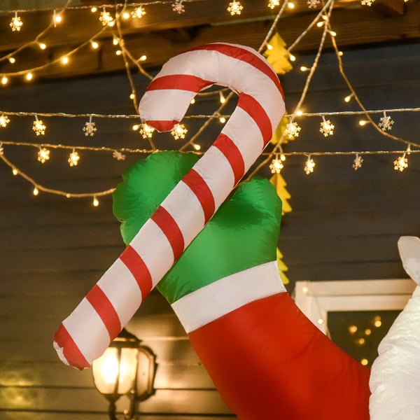 Oppustelig julepynt, 2,4 m julemand med LED-lys, slikstok til indendørs og udendørs brug