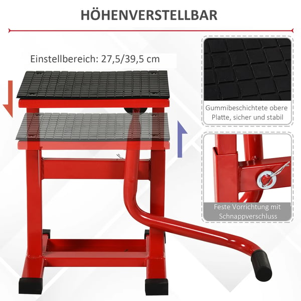 Motorcykellyft Röd 150 kg Kapacitet Justerbar Höjd 39-46 cm Metall/Gummi