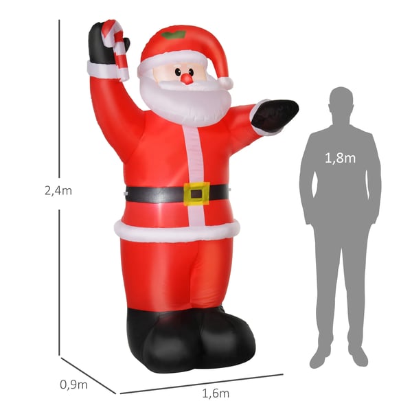 Oppustelig juledekoration, 2,4 m julemand med LED-belysning, sukkerstang
