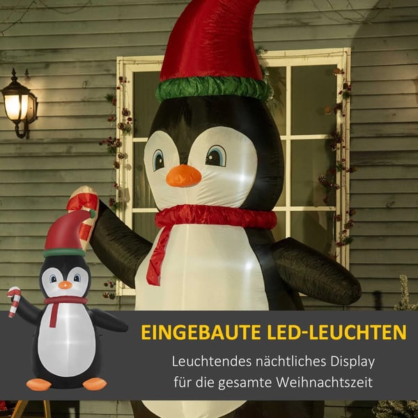 Ilmatäytteinen joulukoriste, 2,5 m ilmatäytteinen joulupinguini 3 LED-valolla, 162 x 100 x 250 cm, Monivärinen