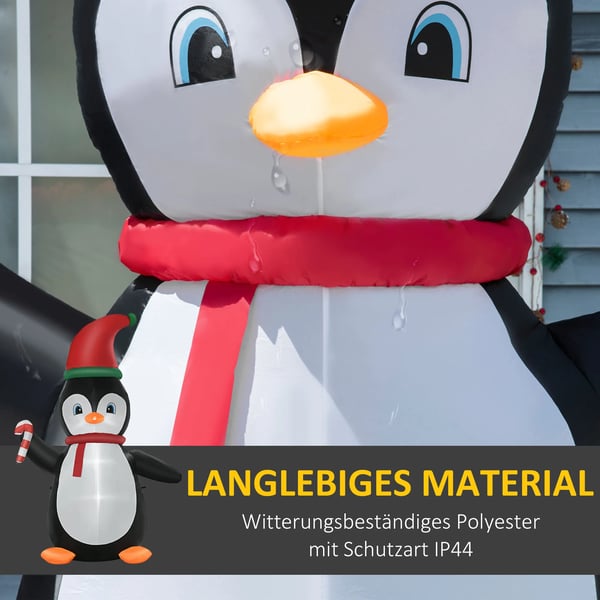 Ilmatäytteinen joulukoriste, 2,5 m ilmatäytteinen joulupinguini 3 LED-valolla, 162 x 100 x 250 cm, Monivärinen