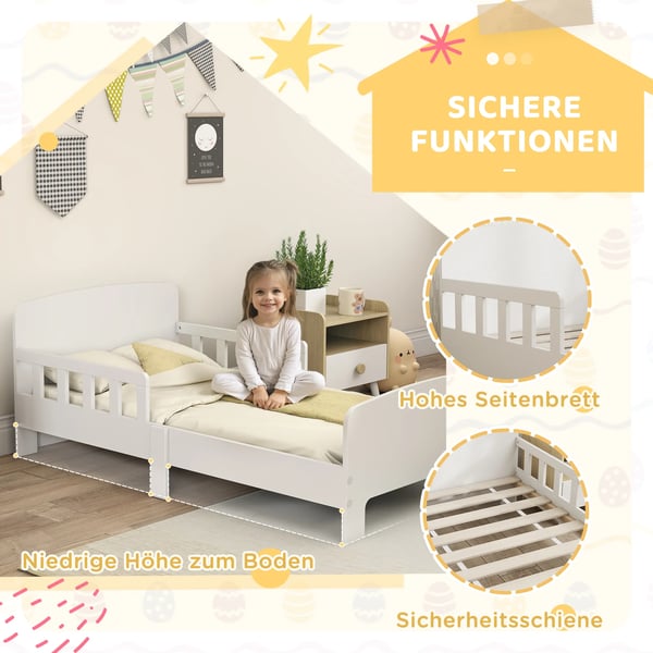 Barnsäng Vit MDF med säkerhetsskenor 3-8 år