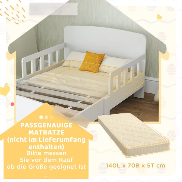 Barnsäng Vit MDF med säkerhetsskenor 3-8 år