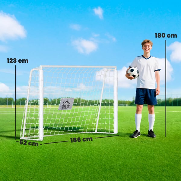 Fodboldmål til børn, målmarkering, støddæmpende ærmer, have, 186x123cm, Hvid