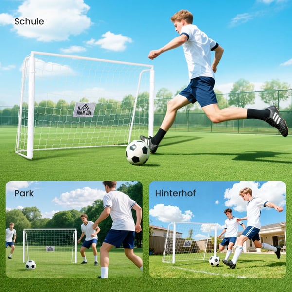 Fodboldmål til børn, målmarkering, støddæmpende ærmer, have, 186x123cm, Hvid