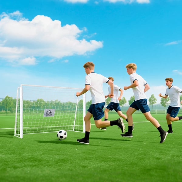 Fodboldmål til børn, målmarkering, støddæmpende ærmer, have, 186x123cm, Hvid