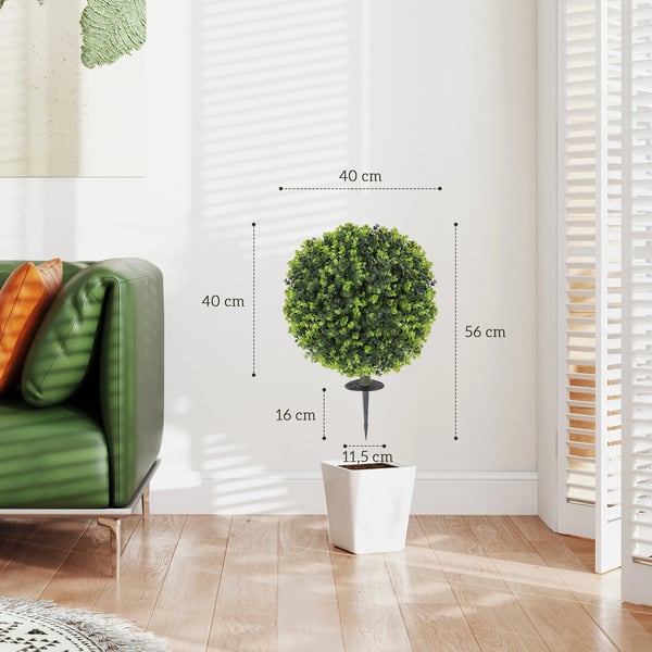 2-pack konstgjorda buxbomskulor 40 cm grön konstplast med jordspett, UV-resistent och underhållsfri