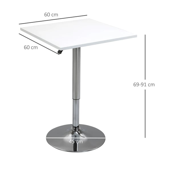 Barbord, Höjdjusterbart och Roterbart, Vit MDF och Metall, 60x60x69-91 cm