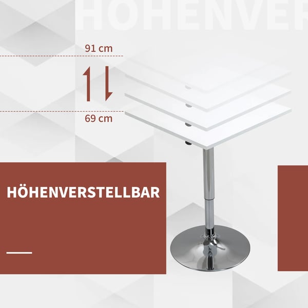 Barbord, Höjdjusterbart och Roterbart, Vit MDF och Metall, 60x60x69-91 cm