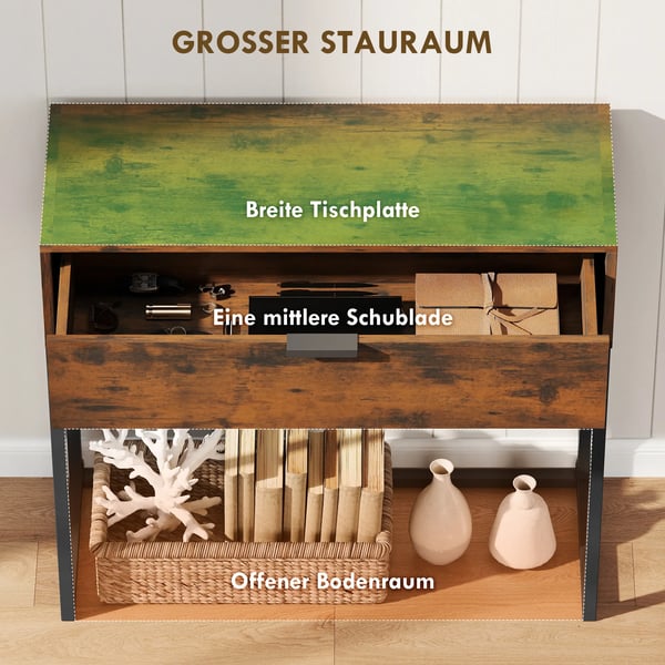 Konsolbord med skuffe, industrielt design, 80x30x76 cm, rustik brun
