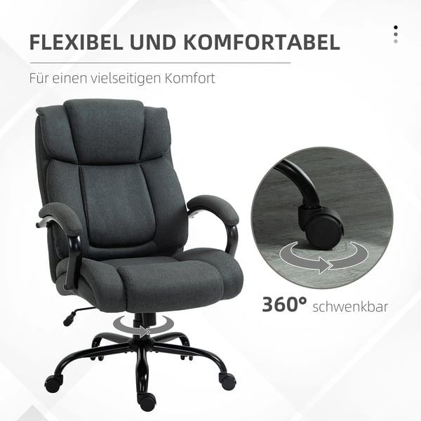 Ergonomisk Kontorsstol - Mörkgrå Polyester, Justerbar Snurrstol för Hemmakontoret, Max 220 kg