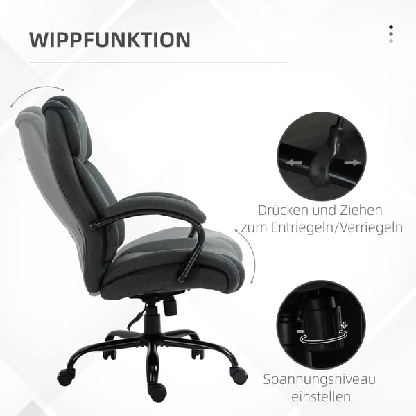 Ergonomisk Kontorsstol - Mörkgrå Polyester, Justerbar Snurrstol för Hemmakontoret, Max 220 kg