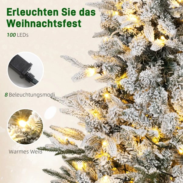 Kunstigt juletræ, snedækket look, 100 LED'er, 8 modes, plast