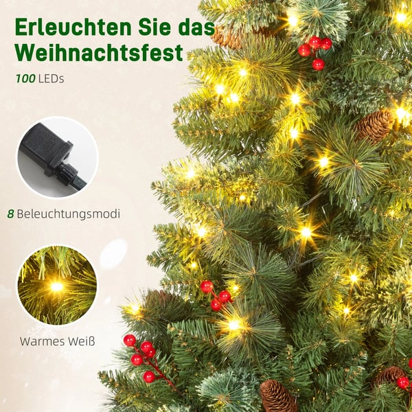 Kunstigt juletræ 120 cm kunstigt grantræ med 100 LED-lys, 8 tilstande, 214 grene