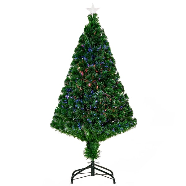 Kunstigt juletræ med fiberoptik LED, metalfod, grøn, 120 cm