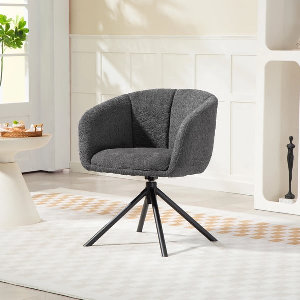 Fåtölj, Vridbar Loungestol i Mörkgrau Polyester med Bekväm Sittskål, Max 120 kg