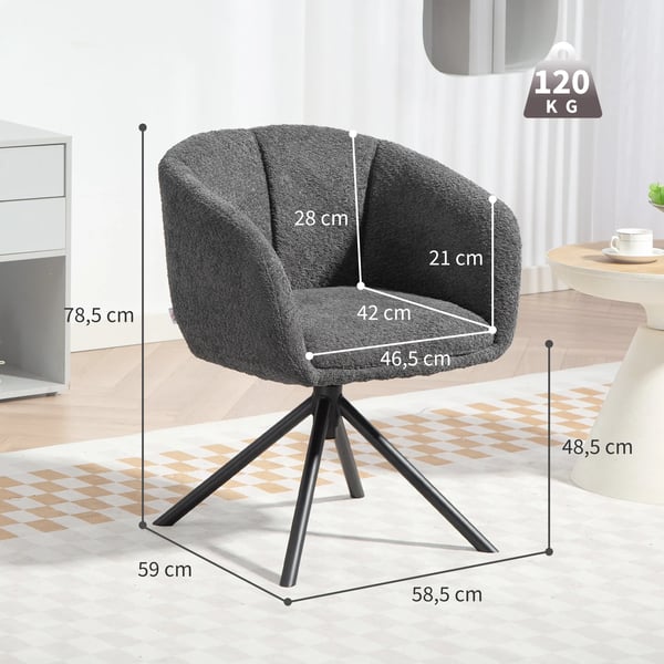 Fåtölj, Vridbar Loungestol i Mörkgrau Polyester med Bekväm Sittskål, Max 120 kg