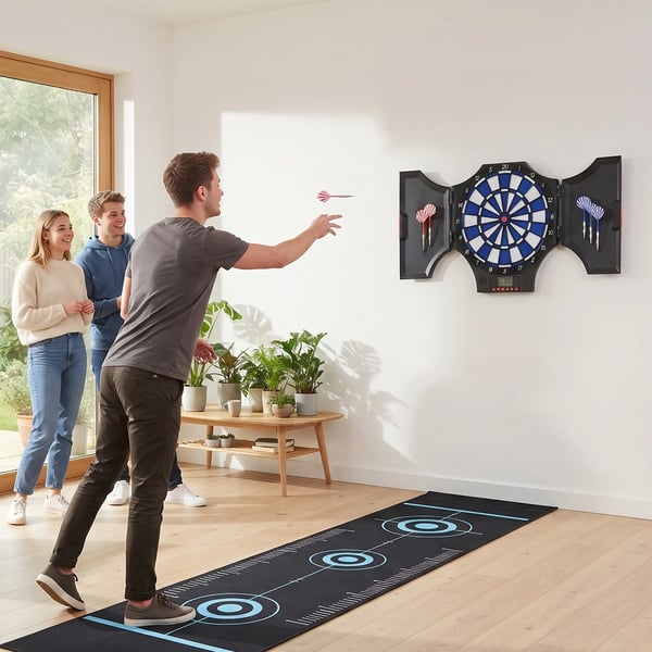 Elektronisk Darttavla med 6 dartpilar, reservspetsar, LCD-display, 31 spel, 285 program, upp till 8 spelare, svart/röd